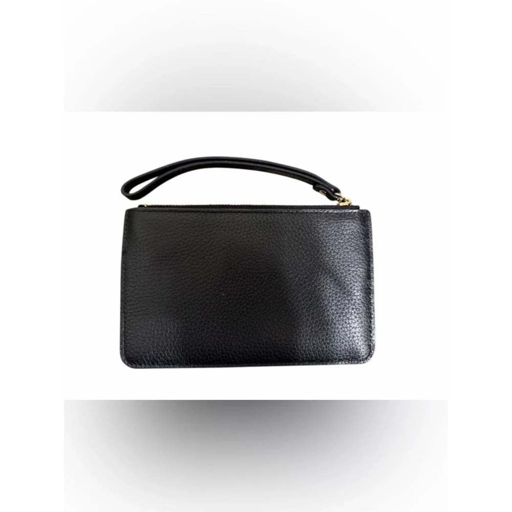 kate spade Black Pebbled Leather Zip Wristlet with Gold Hardware